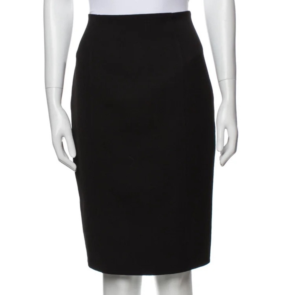 Carolina Herrera black pencil‎ Skirt knee length back slit workwear solid
